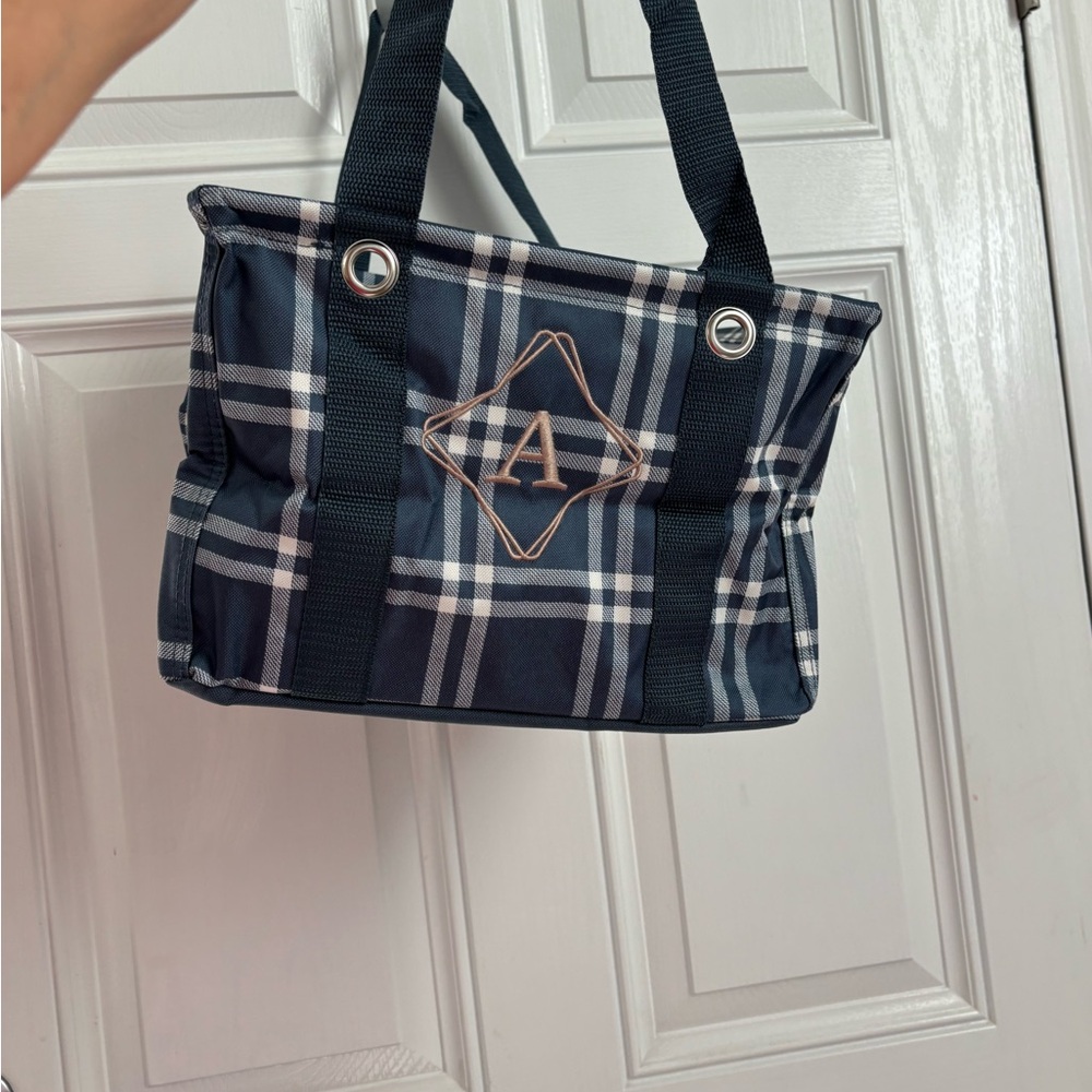Thirty-One Navy and White Plaid Tote